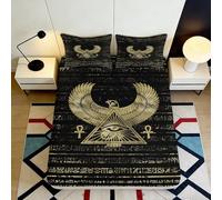 3D Printed Egyptian Falcon Fitted Sheet Microfiber Black Gold Pyramid Bed Cover for Bedroom Guest Room Decor 90x200x25cm