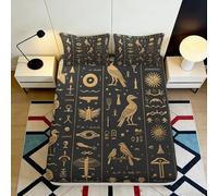 3D Printed Egyptian Hieroglyphs Fitted Sheet Microfiber Soft Anti-Slip Black Gold Ancient Symbols Mattress Cover Bedroom Decor 90x200x25cm