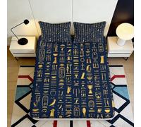 3D Printed Egyptian Hieroglyphs Fitted Sheet Microfiber Soft Breathable Ancient Symbols Bed Cover for Bedroom Decor Mattress Protection 90x200x25cm