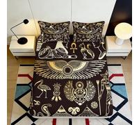 3D Printed Egyptian Hieroglyphs Fitted Sheet Microfiber Soft Gold Black Ancient Egypt Bed Cover Bedroom Decor 90x200x25cm