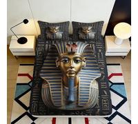 3D Printed Egyptian Pharaoh Fitted Sheet Microfiber Soft Durable Ancient Mask Bed Cover for Bedroom Dormitory Guest Room Mattress Protection Decor 90x200x25cm