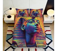 3D Printed Egyptian Pharaoh Fitted Sheet Microfiber Soft Durable Colorful Bed Cover for Bedroom Dormitory Guest Room Mattress Protection Decor 90x200x25cm