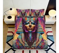 3D Printed Egyptian Pharaoh Fitted Sheet Microfiber Soft Durable Colorful Bed Cover for Bedroom Dormitory Guest Room Mattress Protection Decor 200x200x25cm