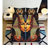 3D Printed Egyptian Pharaoh Fitted Sheet Microfiber Soft Durable Colorful Geometric Bed Cover for Bedroom Dormitory Guest Room Mattress Protection 160x200x25cm