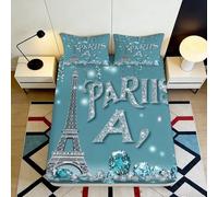 3D Printed Eiffel Tower Fitted Sheet Deep Pocket Microfiber Non-Slip Bedding Paris Mattress Fitted Cover Elastic Hem Washable for Bedroom Adult 160x200x25cm