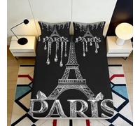 3D Printed Eiffel Tower Fitted Sheet Microfiber Black Paris Landmark Bed Cover for Bedroom Guest Room Decor Mattress Protection 90x200x25cm