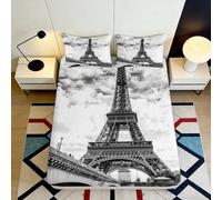 3D Printed Eiffel Tower Fitted Sheet Microfiber Deep Pocket Non-Slip Bedroom Bedding Paris Mattress Fitted Cover Washable 120x200x25cm