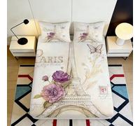 3D Printed Eiffel Tower Floral Fitted Sheet Microfiber Deep Pocket Bedroom Bedding Paris Mattress Fitted Cover Non-Slip Full Wrap Washable 140x200x25cm