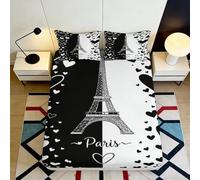 3D Printed Eiffel Tower Hearts Fitted Sheet Microfiber Non-Slip Deep Pocket Paris Style Mattress Fitted Cover Washable Bedroom Bedding 140x200x25cm