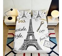3D Printed Eiffel Tower Paris Letter Fitted Sheet Microfiber Deep Pocket Non-Slip Full Wrap Home Bedding Mattress Fitted Cover Washable 160x200x25cm