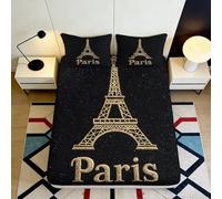 3D Printed Eiffel Tower Paris Theme Fitted Sheet Microfiber Deep Pocket Bedroom Bedding Paris Mattress Fitted Cover Non-Slip Washable 90x200x25cm