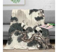 3D Printed Elegant cranes Throw Blanket Microfiber Warm Thermal Bedding Soft Chinese ink painting Warm Blanket Compact Portable Non Pilling for Campers Travellers Families 80×90inch(200x230cm)