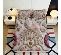 3D Printed Elegant Peacock Fitted Sheet Microfiber Soft Pink Floral Bed Cover Non-Slip Easy Care Bedroom Decor 90x200x25cm