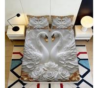 3D Printed Elegant Swan Fitted Sheet Microfiber Soft White Rose Bed Cover for Bedroom Guest Room Decor Protection 90x200x25cm