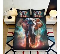 3D Printed Elephant Fitted Sheet, Microfiber Soft Touch, Home Bedroom Decor, Wrinkle Resistant Mattress Cover, Apartment Bedding, Easy Care, Stylish Accent, Black Blue 180x200x25cm