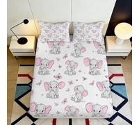 3D Printed Elephant Fitted Sheet, Pink Butterfly Bed Cover, Microfiber Soft Touch, Home Decor, Wrinkle Resistant, Apartment Bedding, Easy Care, Bedroom 120x200x25cm