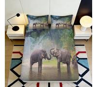 3D Printed Elephant Forest Fitted Sheet Microfiber Deep Pocket Non-Slip Bedroom Bedding Elephant Mattress Fitted Cover 140x200x25cm