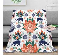 3D Printed Elephant motifs Lounge Throw Soft Warm Bedding Breathable Indian floral pattern Living Room Throw Wrinkle Resistant Non Pilling for Couples Families Households 50x60inch(127x152cm)
