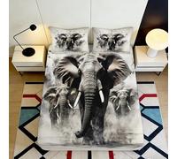 3D Printed Elephant Safari Fitted Sheet Microfiber Soft Black Grey Wildlife Jungle Mattress Cover Bedroom Decor 200x200x25cm