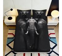 3D Printed Elephant Shadow Fitted Sheet Microfiber Soft Breathable Black Animal Mattress Cover for Bedroom Home Decor 90x200x25cm