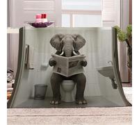 3D Printed Elephant Sitting On The Toilet Reading A Newspaper Flannel Fleece Blanket (270GSM) Humorous Fantasy Style Super Cozy 270x230 cm King Size Fade Resistant Home Decor Gift - Machine Washable