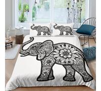 3D Printed Elephant tattoo Bed Cover Polyester Floral mandala style art Bedding Cover Wrinkle Resistant Shrink Resistant for Young Adults Rental Home Teen Bedroom Use King（220x240cm）