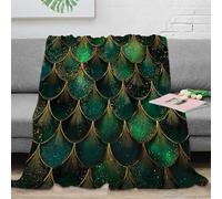 3D Printed Emerald scales Bed Throw Microfiber Ultra Soft Warm Bedding Art Deco fantasy design Thermal Blanket Breathable All Season for Dorm Dwellers University Students Teens 80×90inch(200x230cm)