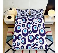 3D Printed Evil Eye Pattern Fitted Sheet Microfiber Deep Pocket Bedroom Bedding Evil Eye Mattress Fitted Cover Non-Slip for Adults Teens 200x200x25cm