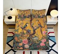 3D Printed Exotic Floral Bird Pattern Fitted Sheet Microfiber Deep Pocket Bedding Exotic Bird Mattress Fitted Cover Non-Slip Washable for Adults 120x200x25cm