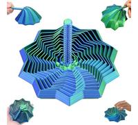 3D Printed Expanded Sensory Fidget Star with Handle - Spiral Honeycomb Hexagon Toy - Vertical Silky Spinner for Anxiety Management - Colorful 11 cm Foldable Fidget for Adults (Blue-Green)
