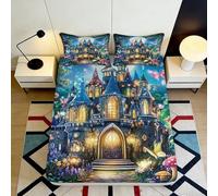3D Printed Fairy Castle Fitted Sheet, Microfiber, Bed Cover, Non-slip, Home