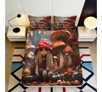 3D Printed Fairy Mushroom Fitted Sheet Microfiber Deep Pocket Non-Slip Bedroom Set Fantasy Mushroom Mattress Fitted Cover Washable for Home 200x200x25cm