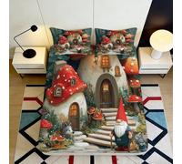3D Printed Fairy Tale Mushroom House Fitted Sheet Microfiber Soft Durable Gnome Village Bed Cover for Bedroom Dormitory Home Decor 160x200x25cm