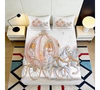 3D Printed Fairy Tale Pumpkin Carriage Fitted Sheet Microfiber Soft Breathable Horse Drawn Bed Cover for Bedroom Dormitory Guest Room Mattress Protection 90x200x25cm