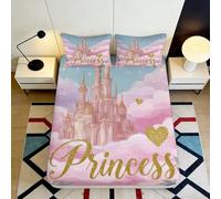 3D Printed Fairytale Castle Fitted Sheet Microfiber Deep Pocket Non-Slip Princess Mattress Fitted Cover for Bedroom 140x200x25cm