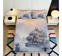 3D Printed Fantasy Castle Fitted Sheet, Microfiber, Bed Cover, non-slip