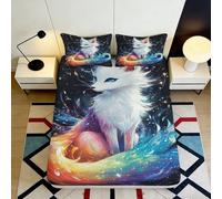 3D Printed Fantasy Fox Fitted Sheet Microfiber Soft Colorful Aurora Mattress Cover for Bedroom Dorm Decor Protection 90x200x25cm