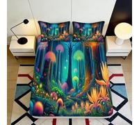 3D Printed Fantasy Mushroom Fitted Sheet, Microfiber, Bed Cover, Non-slip