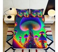 3D Printed Fantasy Mushroom Fitted Sheet Microfiber Deep Pocket Non-Slip Bedroom Bedding Fantasy Mushroom Mattress Fitted Cover 140x200x25cm