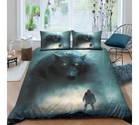 3D Printed fantasy wolf beast Bedding Cover Durable Fabric dark fantasy art Quilt Cover Soft Comfortable Wrinkle Resistant Quick Drying Easy Care for All Season Home Use Single（140x200cm）