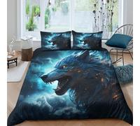 3D Printed fantasy wolf howl Duvet Cover Polyester mythical beast art Quilt Cover Stain Resistant Easy Care for Uni Student Shared Apartment Bedroom Daily Use Single（135x200cm）