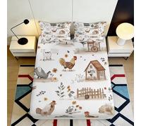 3D Printed Farm Pattern Fitted Sheet Microfiber Deep Pocket Full Wrap Bedroom Bedding Farm Mattress Fitted Cover Washable 140x200x25cm