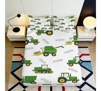 3D Printed Farming Tractor Fitted Sheet Microfiber Deep Pocket Non-Slip Harvest Cartoon Mattress Fitted Cover Bedroom Bedding Set 140x200x25cm