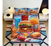 3D Printed Fast Food Fitted Sheet Microfiber Deep Pocket Bedroom Bedding Set Burger Theme Mattress Fitted Cover Non-Slip for Home 180x200x25cm