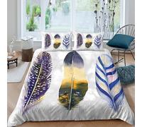 3D Printed Feather art Quilt Cover Polyester Watercolor nature Comforter Cover Soft Breathable Lightweight Shrink Resistant No Iron for All Season Bedroom Use Super king（260x220cm）