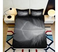 3D Printed Feather Pattern Fitted Sheet Microfiber Black Grey Bed Cover for Bedroom Guest Room Dorm Mattress Protection Decor 90x200x25cm