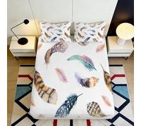 3D Printed Feather Pattern Fitted Sheet Microfiber Soft Secure Multicolour Bed Cover for Bedroom Guest Room Decor 90x200x25cm