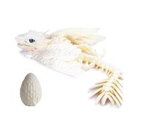 3D Printed Feathered Wyvern Dragon Puppet - Articulated Toy With Dragon Egg (White)