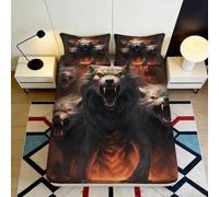 3D Printed Fierce Wolf Fitted Sheet Microfiber Soft Breathable Dark Forest Bed Cover for Bedroom Dorm Mattress Decor 90x200x25cm