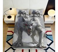3D Printed Fierce Wolf Fitted Sheet Microfiber Soft Grey Animal Pattern Mattress Cover for Bedroom Dorm Mattress Protection Decor 90x200x25cm